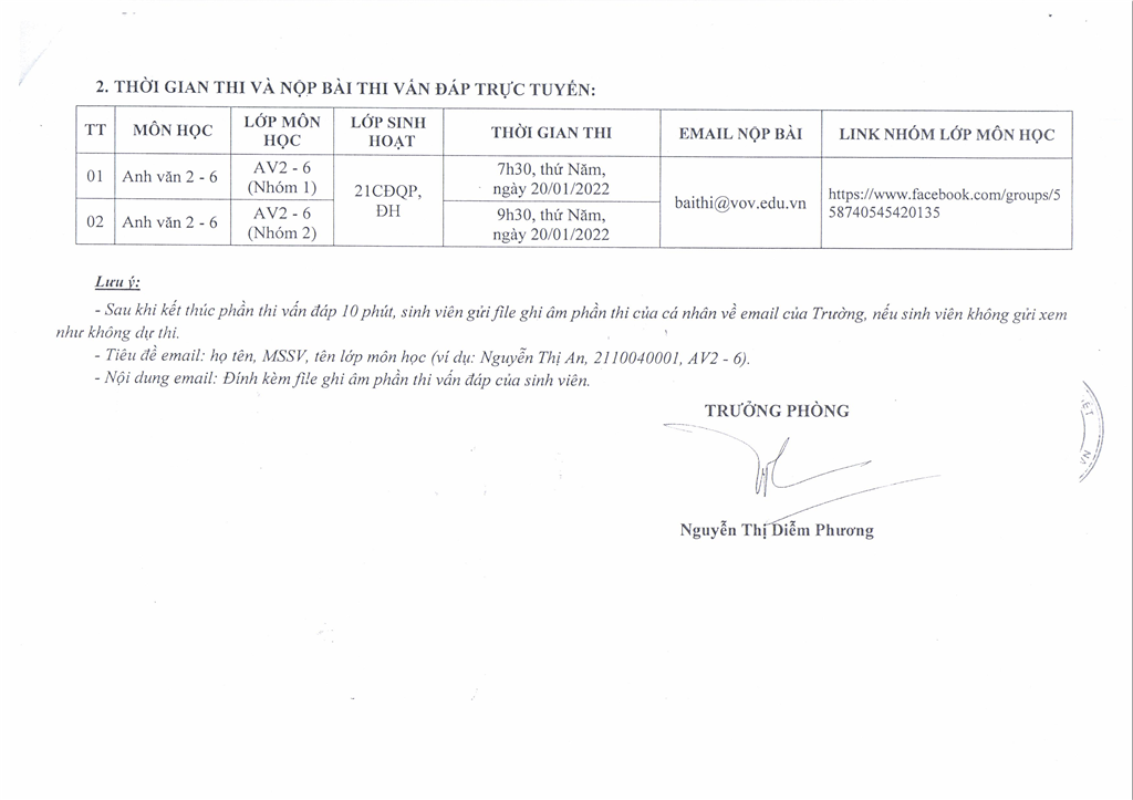 Lịch thi và danh sách thi kết thúc môn học HKI, NH 2021 - 2022 (đợt 2)